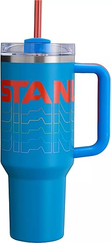 STANLEY Quencher H2.0 FlowState - Vaso aislado al vacío de acero inoxidable con tapa y popote para agua, té helado o café (Reverb azul, 40 onzas)