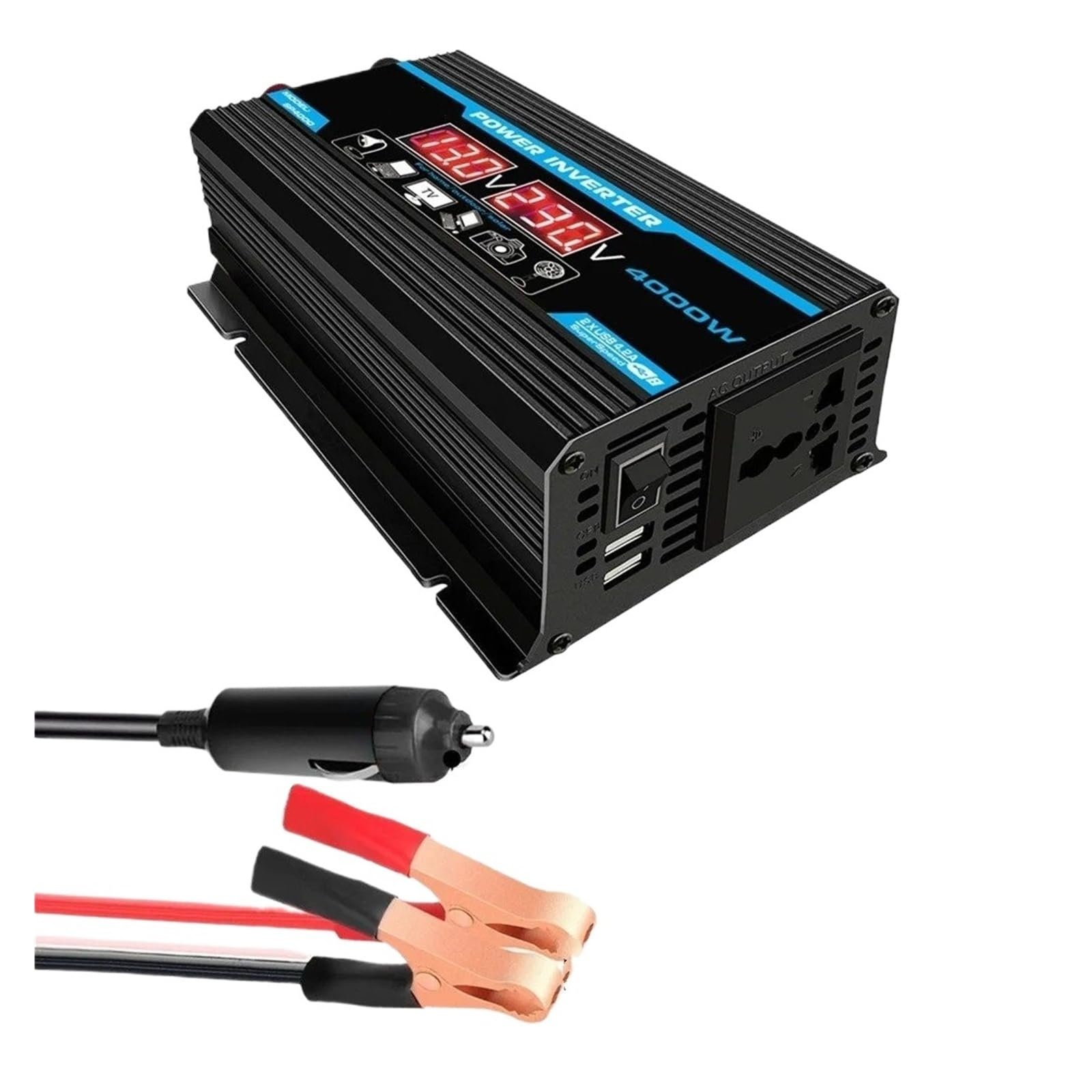 Onduleur Voiture Convertisseur 1600W-4000W 12V À 220V/110V avec Double USB Alimentation Automobile Domestique Onduleur Onde Sinusoïdale pour Convertisseur