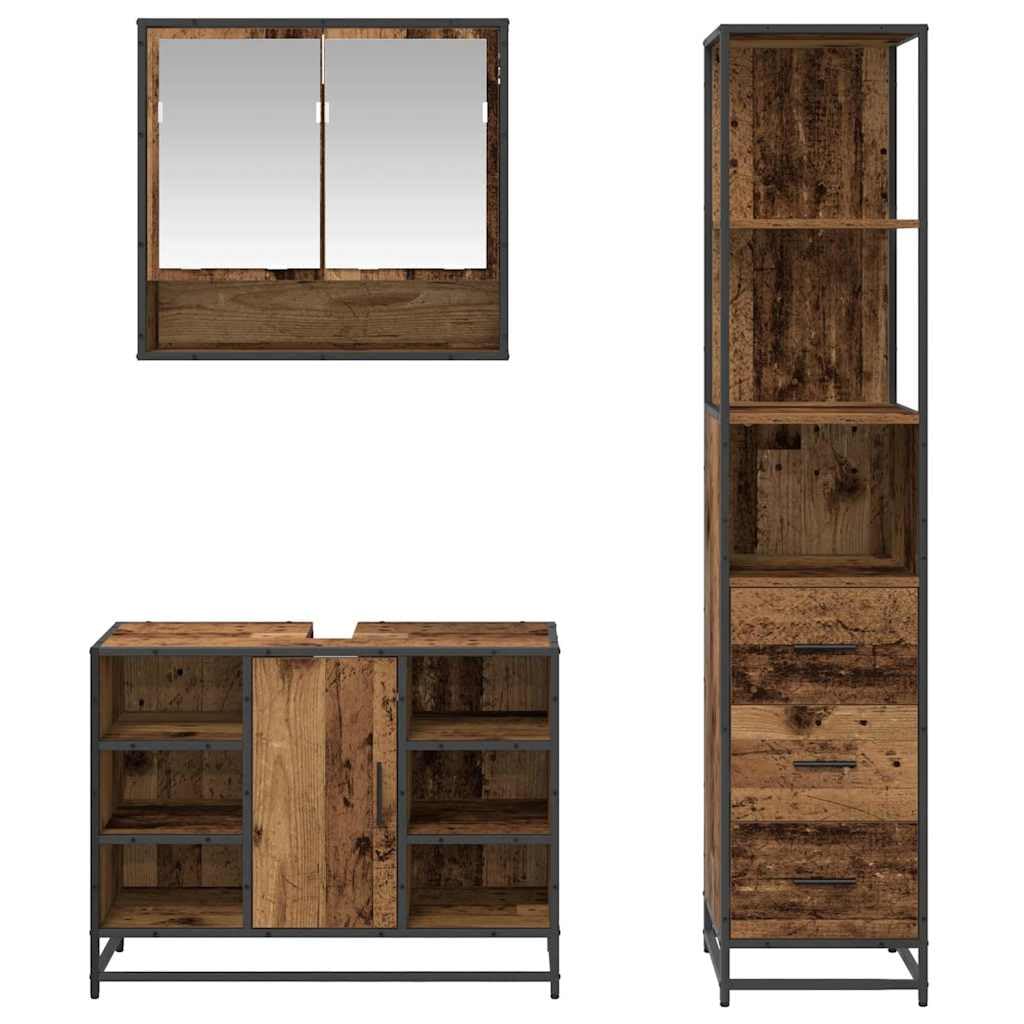 Juego de muebles de baño (3 piezas, madera recuperada)