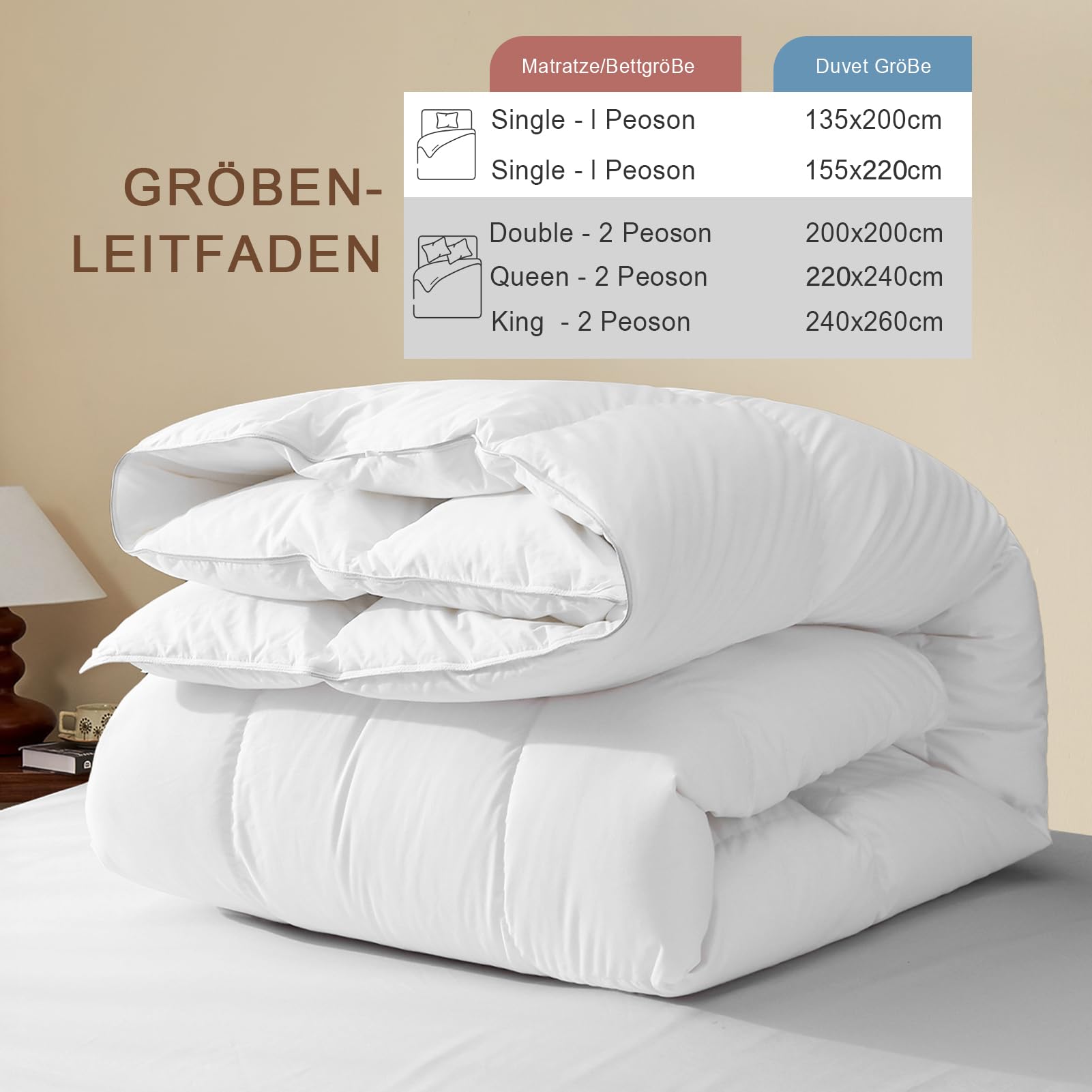 Luxus-Daunendecke Ganzjahresdecke 90% Daunen 10% Federn 135x200 cm | Baumwollmischung | Leicht | warm Federdecke | Pflegeleicht | Öko-Tex | RDS | Super weich & Geräuschlos