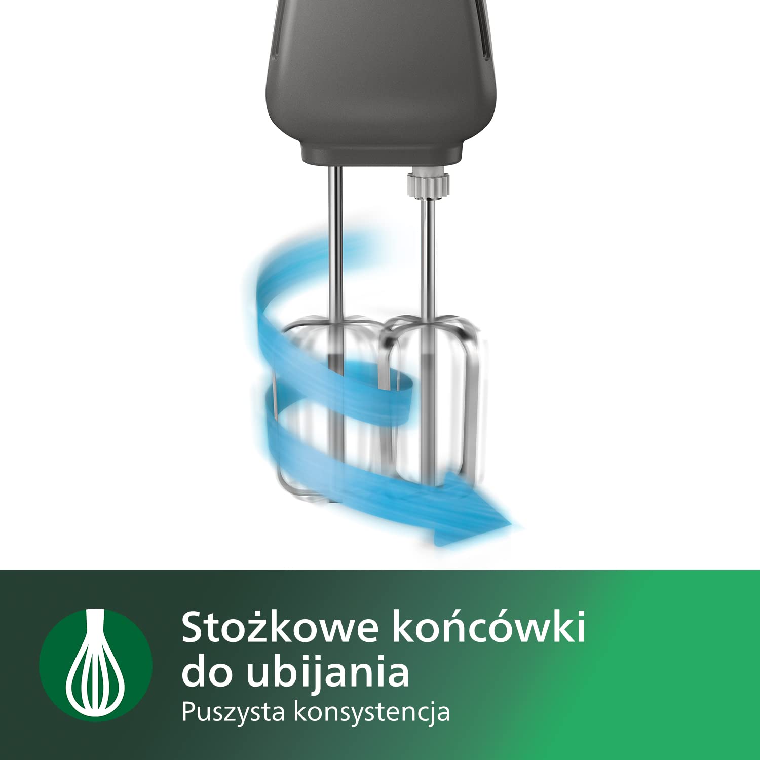 Philips Mikser Ręczny serii 5000, Moc 450 W, 5 Prędkości w tym Turbo, Skuteczne Miksowanie, Części Łatwe w Montażu, Trzepaczka ze stali nierdzewnej, Kolor Szaro-Biały (HR3741/00)
