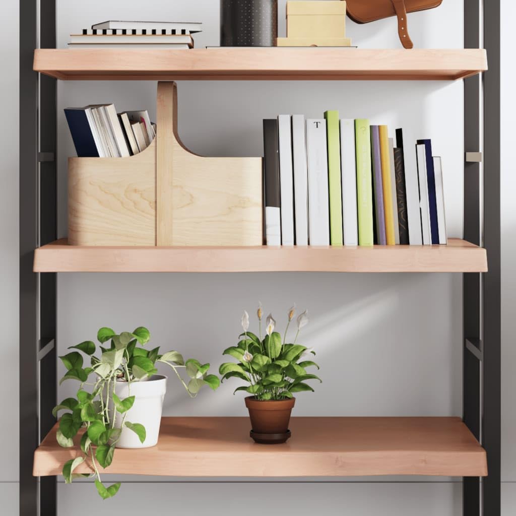 Estantería de pared de madera maciza de roble marrón claro, 80 x 40 x (2-6) cm, estantería flotante rústica tratada con borde natural para salón, dormitorio, baño y cocina, capacidad de carga