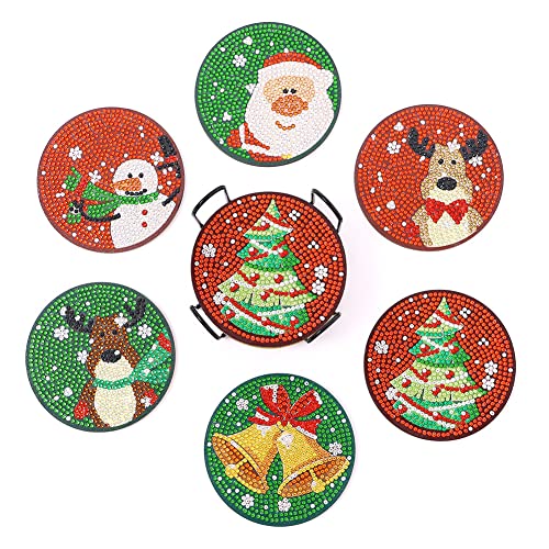 Diamond Painting Untersetzer mit Halter 8 Stück, WOWDECOR DIY Bunte Weihnachten Tischuntersetzer Glasuntersetzer 5D Diamant Painting Coaster für Gläser Tassen Auto Mosaik (Santa Claus)