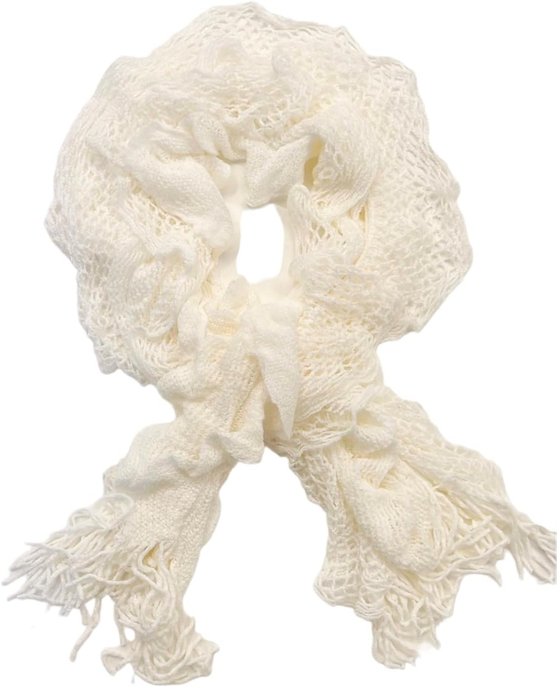 Purse babe Womens Net Chain Knitted Chunky Curly Scarf shawl With Lace And Fringe