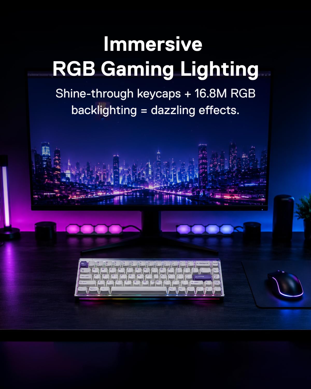 MelGeek MADE68 Air Wired Keyboard, Hall Effect Magnetic Switch Low-Profile Gaming Keyboard, 65% Compact Rapid Trigger, Hot-Swappable, RGB Snap Tap & Adjustable Actuation, Online HIVE Custom (różowa)