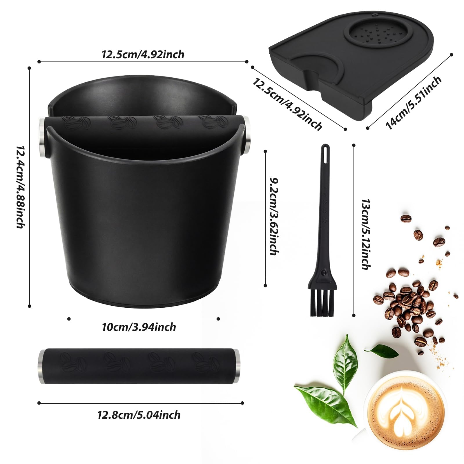 Abklopfbehälter für Siebträger Espresso Abklopfbehälter Knock Box Kaffeesatz Behälter mit Abnehmbarer Metall-Klopfstange, Rutschfester Basis und Kaffee Tampermatte, Siebträger Zubehör für Küche Café