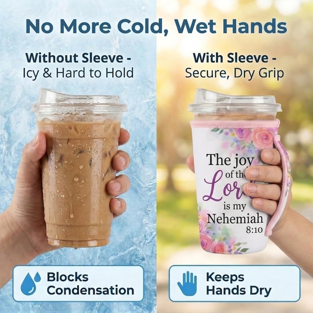 Artsocket 10 Pack Reusable Iced Coffee Sleeve with Handle, Flower