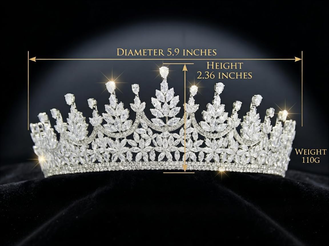 QXMYOO Cubic Zirconia Queen Crown for Women Wedding Tiara for Bride Princess Pageant Crown Silver Crystal Headpiece for Quinceanera Birthday Prom Costume
