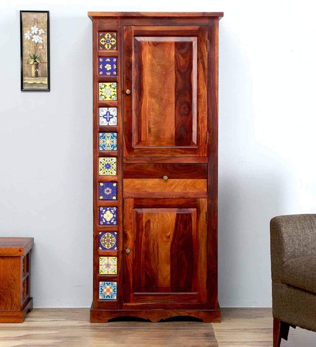 LEGEND HOME FURNITURE Solid Sheesam Wood Wardrobe/Almirah for Clothes Organizer in Honey Oak Finish for Living and Bed Room (69 x 30 x 19) Inches-image-7