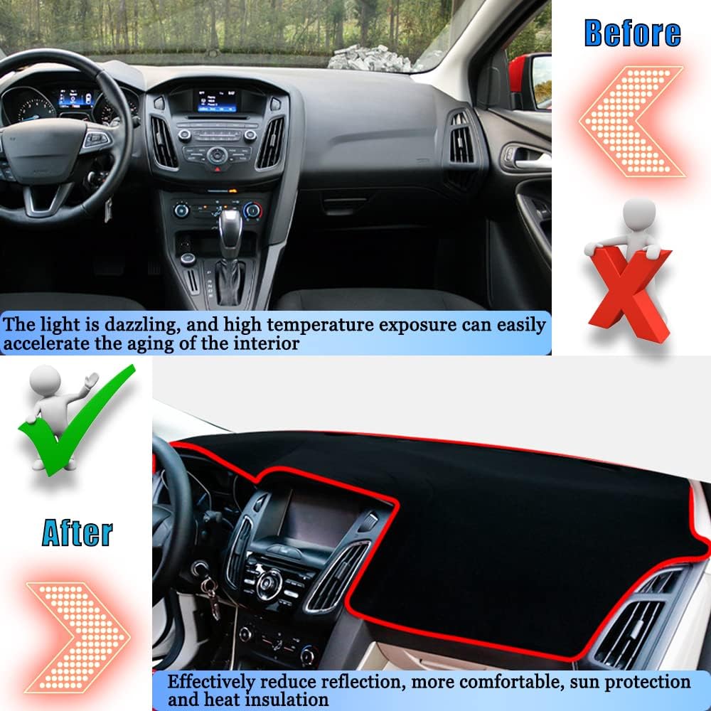 Dashboard Cover Dash Cover Mat Pad Carpet Custom Fit for Ford Focus 2012-2018(Without Speaker) Accessories Anti-Skid Center Console Protector Cover Mat(Red Edge)