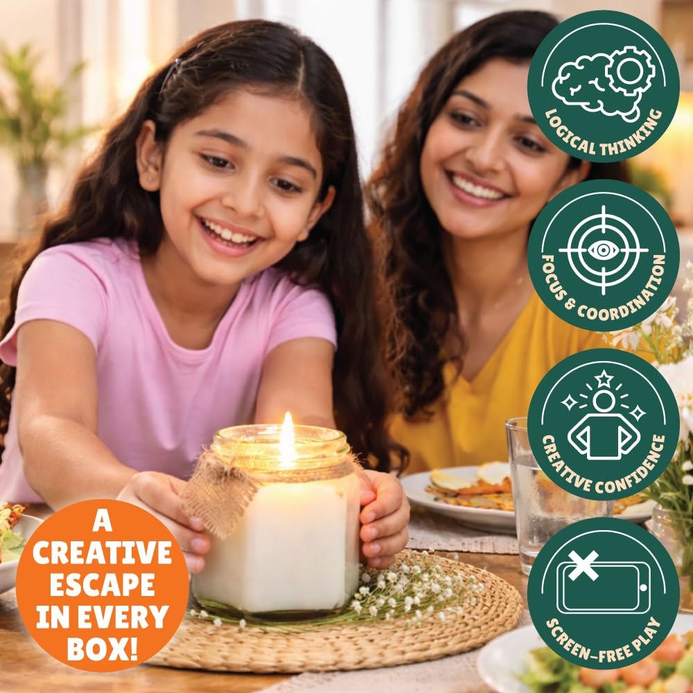 Kalakaram Scented Jar Candle Kit | DIY Candle Making Activity Kit for Kids & Adults with Pure & Natural Ingredients | Beginner-Friendly | Ideal for Diwali, Birthday Gifts, & Home Decor, Craft Kit 2