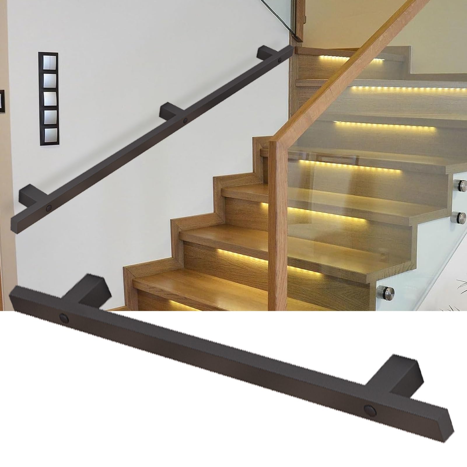 Fkxsxaz Pipe Handrails Industrial Metal Stairs Rails Kit, Sturdy Wall Mount Staircase Banister Hand Rail For Indoor Outdoor, Stair Railing Safety Grab Bar Corridor Lofts Porch Deck(2.6Ft/8