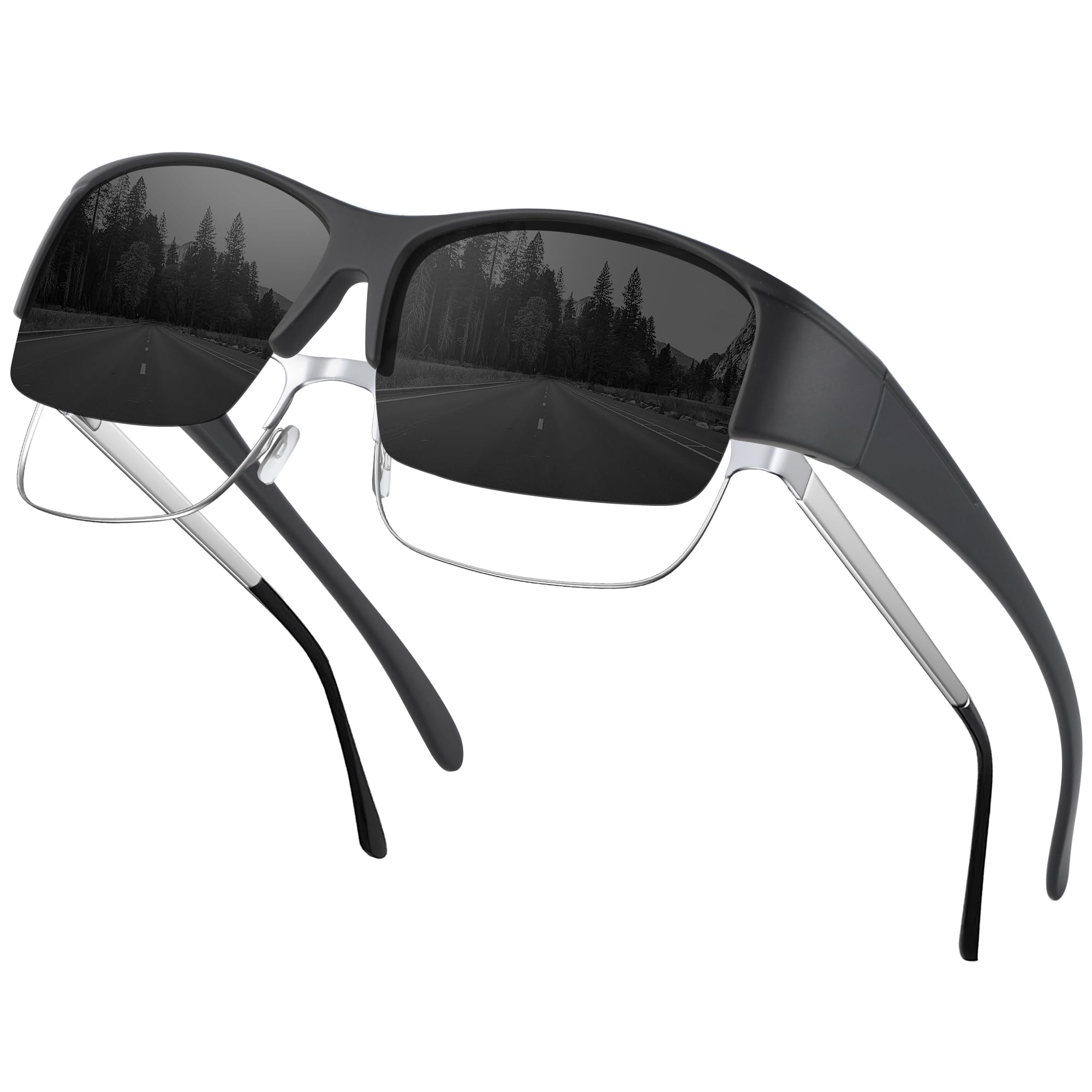 Okulary przeciwsłoneczne Perkanion Polarized na okulary - okulary przeciwsłoneczne z połową ramki pasujące na okulary korekcyjne z ochroną UV400