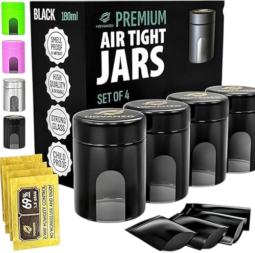 Tarros de almacenamiento de vidrio herméticos de alta calidad de 1804.1 fl oz con 69% de control de humedad, 4 paquetes  Tarros herméticos UV con