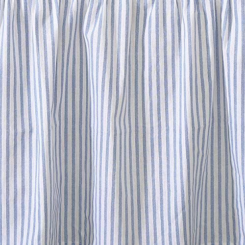 Image of Laura Ashley - Queen Bedskirt, 100% Cotton Fabric with a Smooth and Lightweight Construction, 14.5 inch Drop Length, Stripe Bedding Design (Classic Ticking Blue)