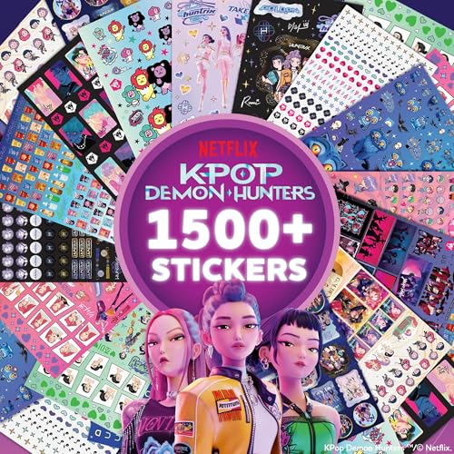Netflix Kpop Demon Hunters Sticker Sheets Pack 1500+ Stickers for Kids 20 Sheets with Letters Characters & Scenes Kawaii Stickers in Resealable Bag for Scrapbooking Planners Gifts for Girls