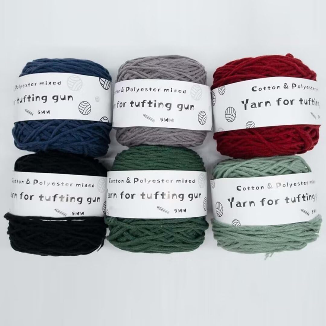 8-fädiges Tuftinggarn zur Teppichherstellung,5mm dicker Faden,Baumwoll- und Polyester-Mischgarn für Tuftingpistole und Häkeln,Wollknäuel zum Häkeln mit der Punch Needle,Set mit 12 x 100g Garnknäueln