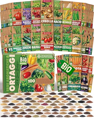 ZenGreens® - Set di Semi di Erbe Aromatiche e Ortaggi bio (100 pezzi) - 100 Semi per Coltivazione Facile in Giardino, Balcone o Serra - Semi da Piantare - Sementi