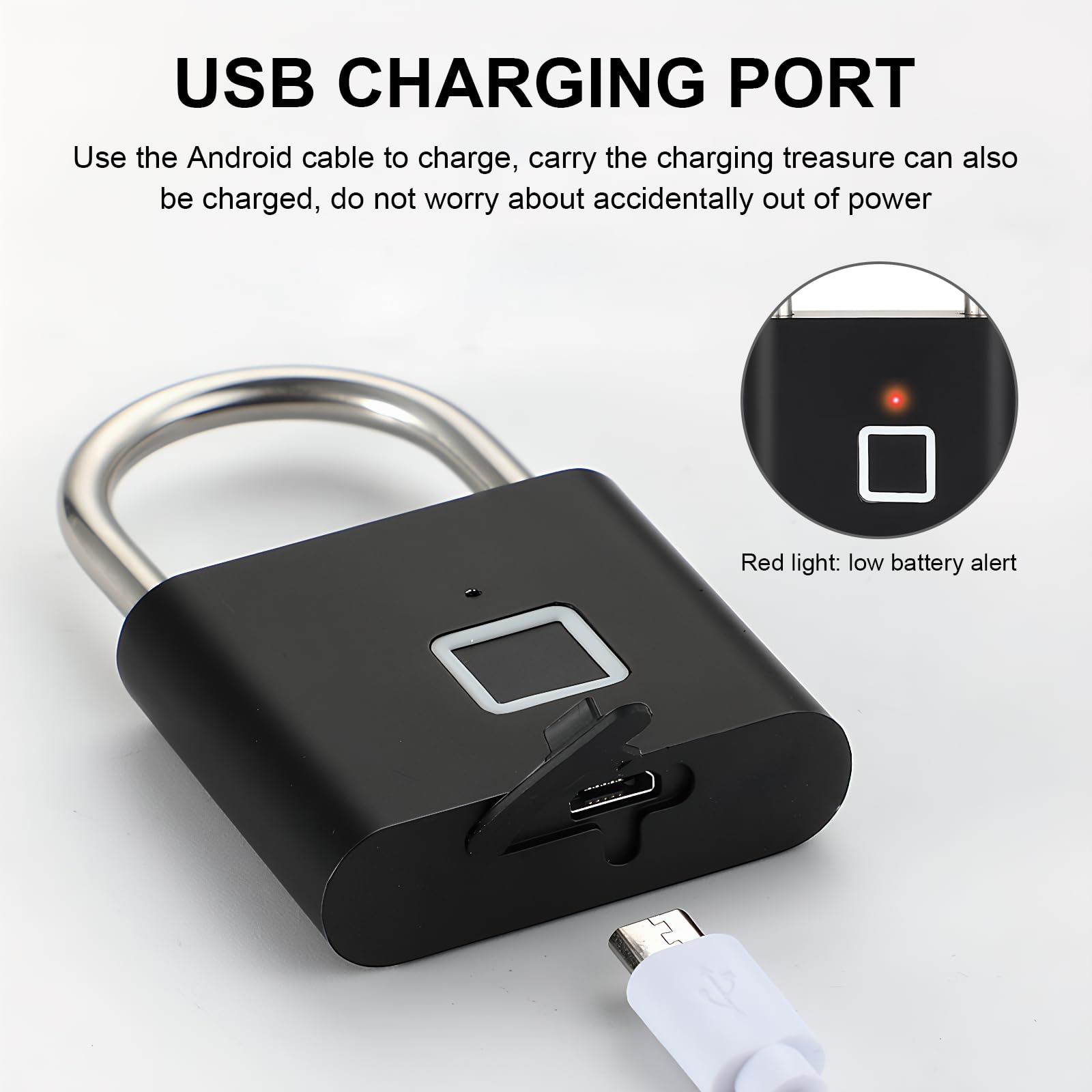 Lucchetto con Impronta Digitale – Ricarica USB-C, Impermeabile IP65 & Antiruggine – Per Palestra, Giardino, Bicicletta – Registra 20 Impronte, Cavo in Acciaio Antiscasso