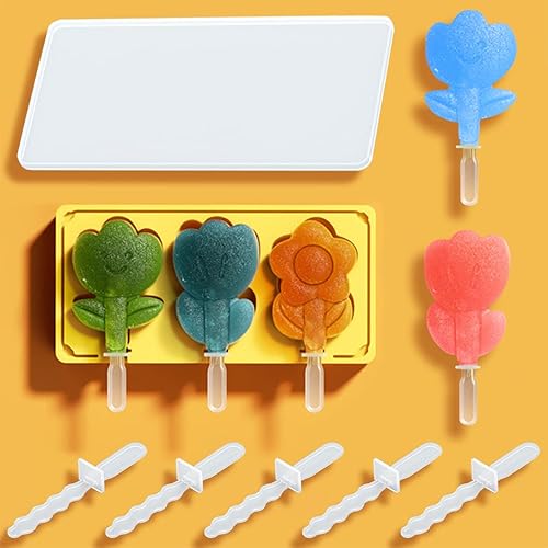 Rolin Roly Moldes de paletas de silicona para paletas de hielo con 5 palitos para hacer helados con tapa, moldes reutilizables para tartas de Navidad