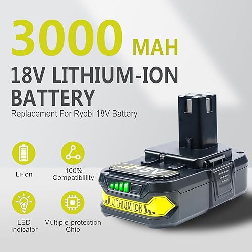 Miniatura 2 de FSKE Paquete de 2 baterías de repuesto de 3.0Ah para Ryobi 18V P102 P103 P104 P105 P108 P190 P189 P197 P122 PBP005 BPL-1815 BPL-1820G BPL18151