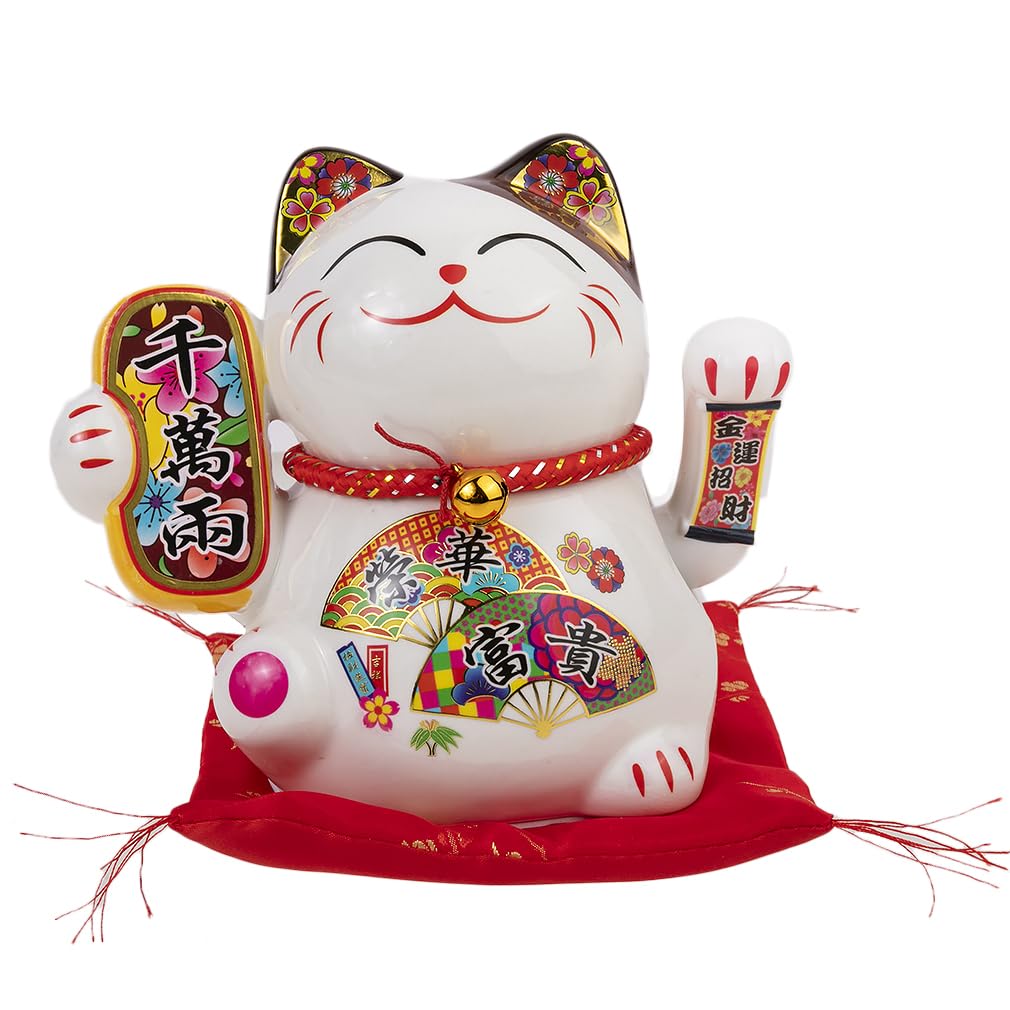 lachineuse Maneki Neko Japanese Cat – Luck and Happiness – Height 16 cm – Movable Arm