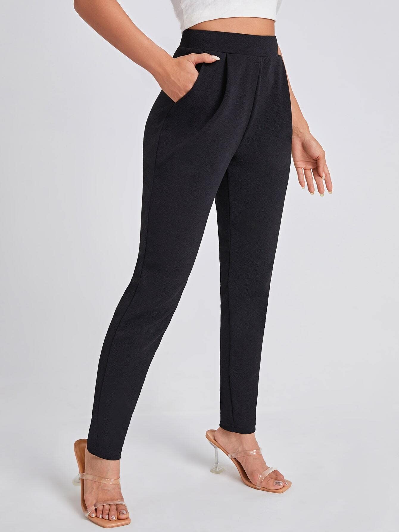 LIHANA Womens Summer Casual Pants Solid Slant Pocket Skinny Pants for Business Work Holiday