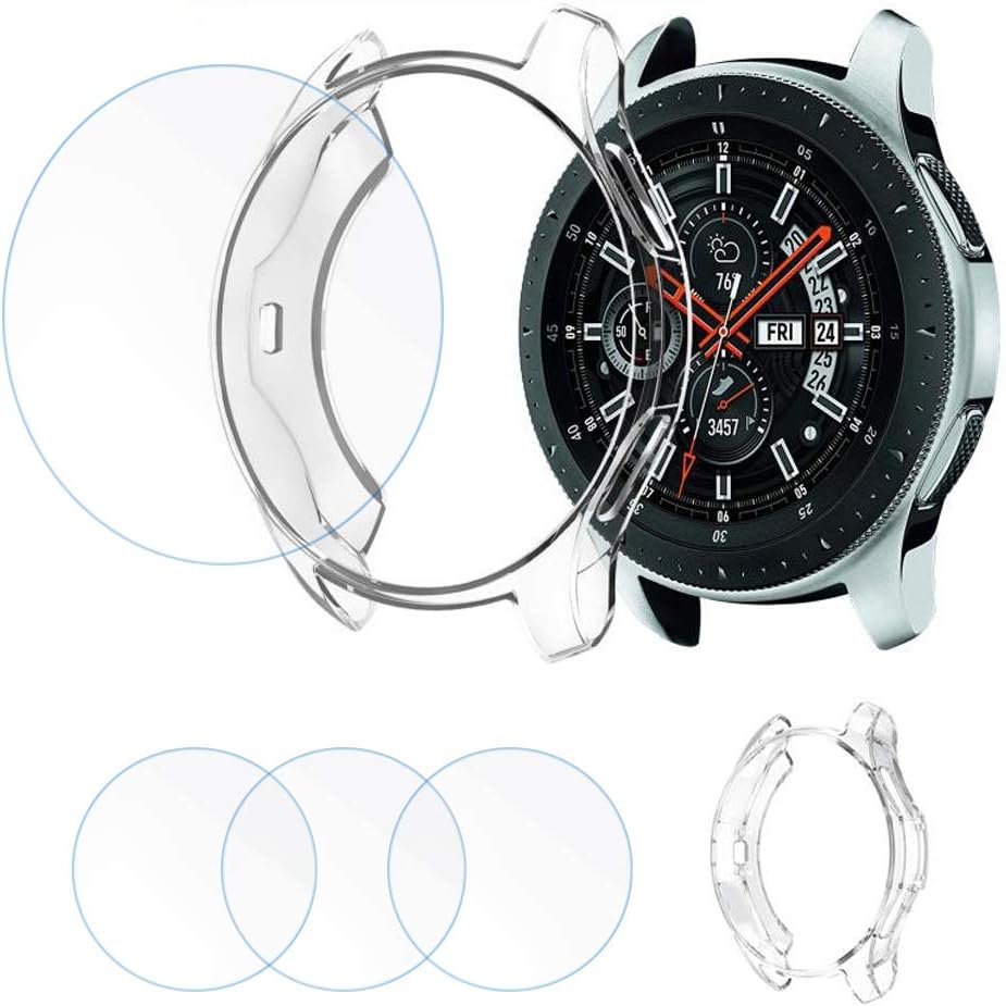 FINENIC Compatible with Samsung Galaxy Watch (46mm) Screen Protector Case*1 Tempered Glass Screen Protector*3