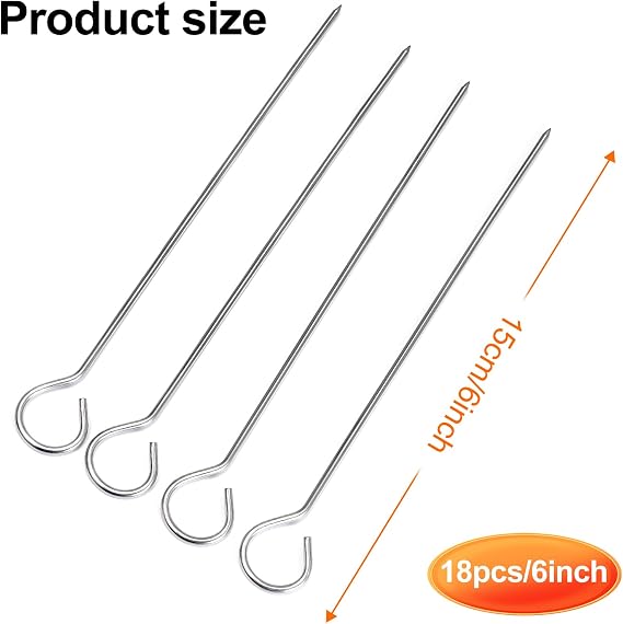 18 PCS 6''Stainless Steel Metal Skewers for Kebabs, skewers Stainless Steel, for Air Fryer,Chicken skewers,Turkey Kebabs,BBQ Accessories(18)