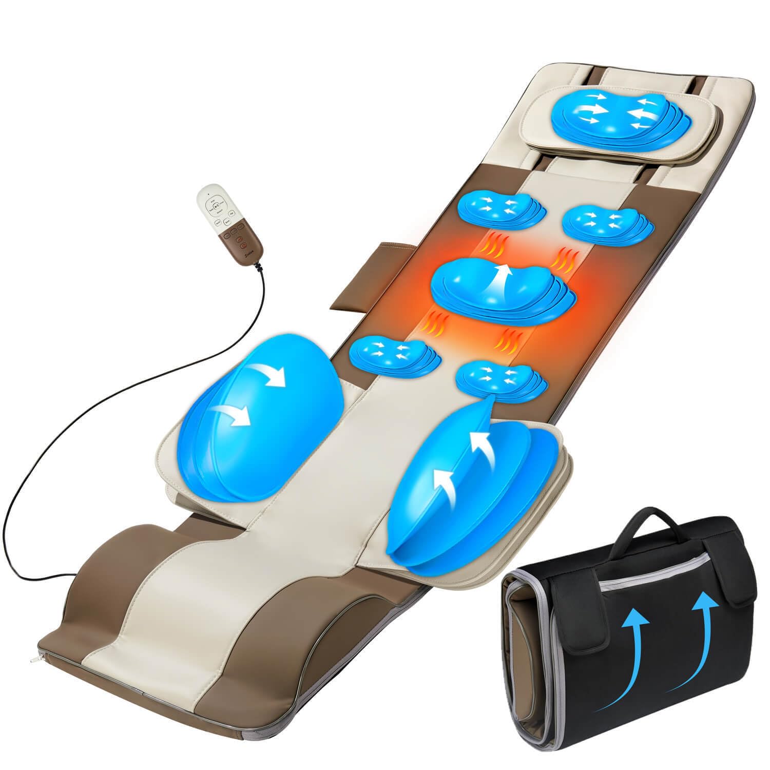 Tapis de massage pour tout le corps, étirement du corps 3D et traction lombaire, chauffage du dos, traction vers le haut et vers le bas, extension des virages, gauche et droite, 4 modes, 3 intensités