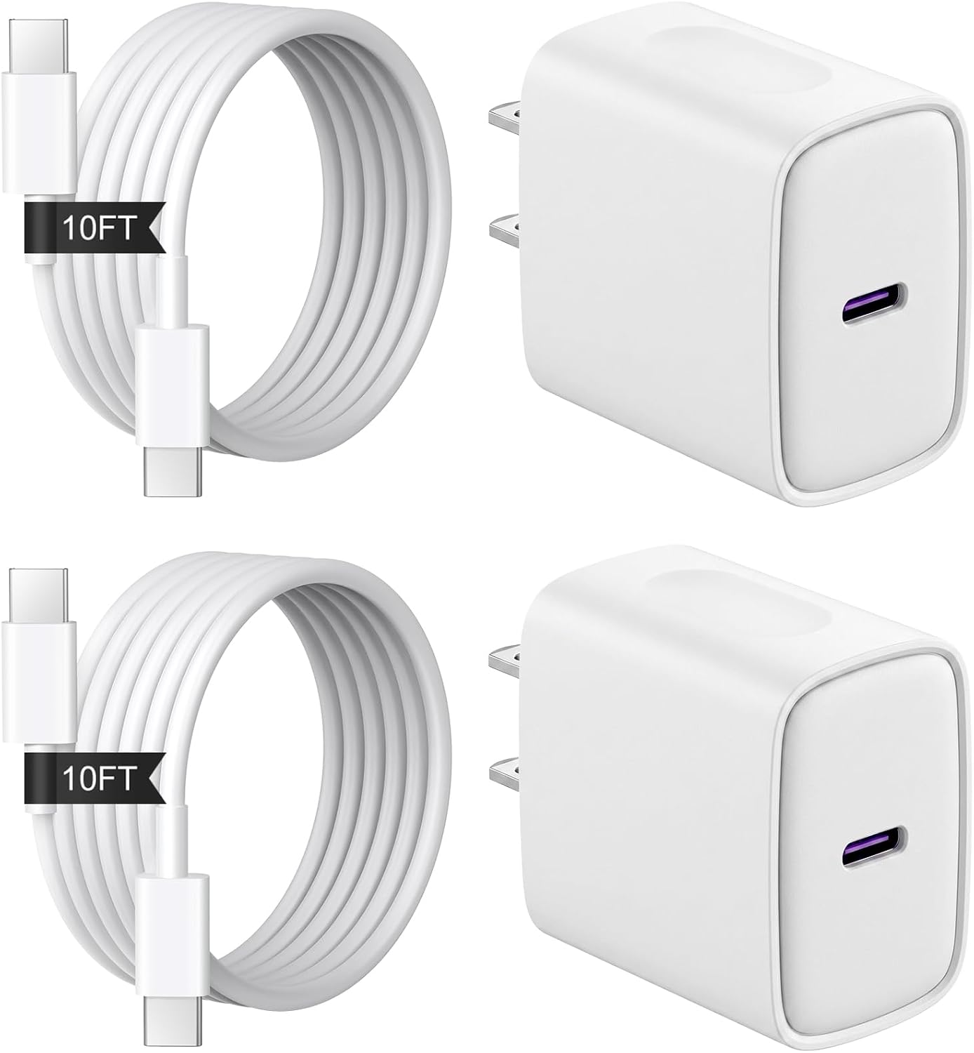 iPhone Duo 18 17 16 15 Charger 2+2Pack USB C Charger Block with 10FT Cable | Extra Long 10FT Cable PD 20W Fast Charging for iPhone Duo, 18 Pro/18Pro Max/ iPhone 17/16/15 Series, iPad Pro/AirPods
