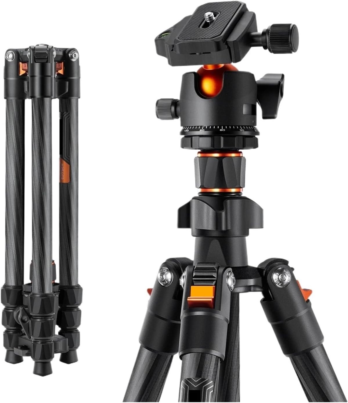 Camera Support Tripod, 64"/1.6m Carbon Fiber Lightweight Travel Tripod with 36mm Metal Ball Head 8kg/17.6lbs and Quick Release Plate ,for Photography