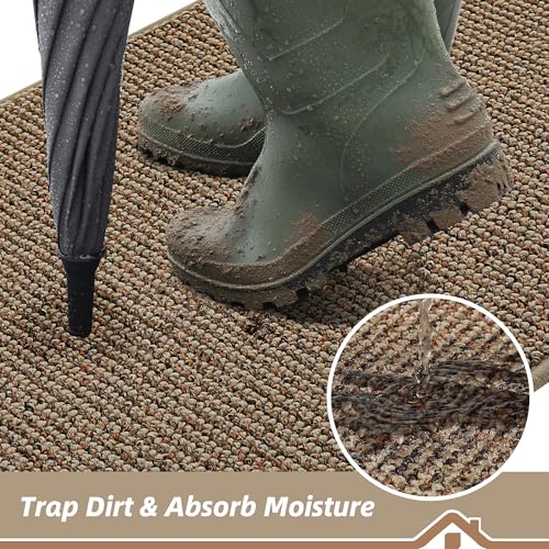 Image of BEQHAUSE Dirt Trapper Door Mat 24 inch x 36 inch, Non-Slip Washable Doormats Entrance Mat, Dirt Resistant and Absorbent Welcome Mat, Low Profile Floor Mats for Front Back Door and Entryway, Beige