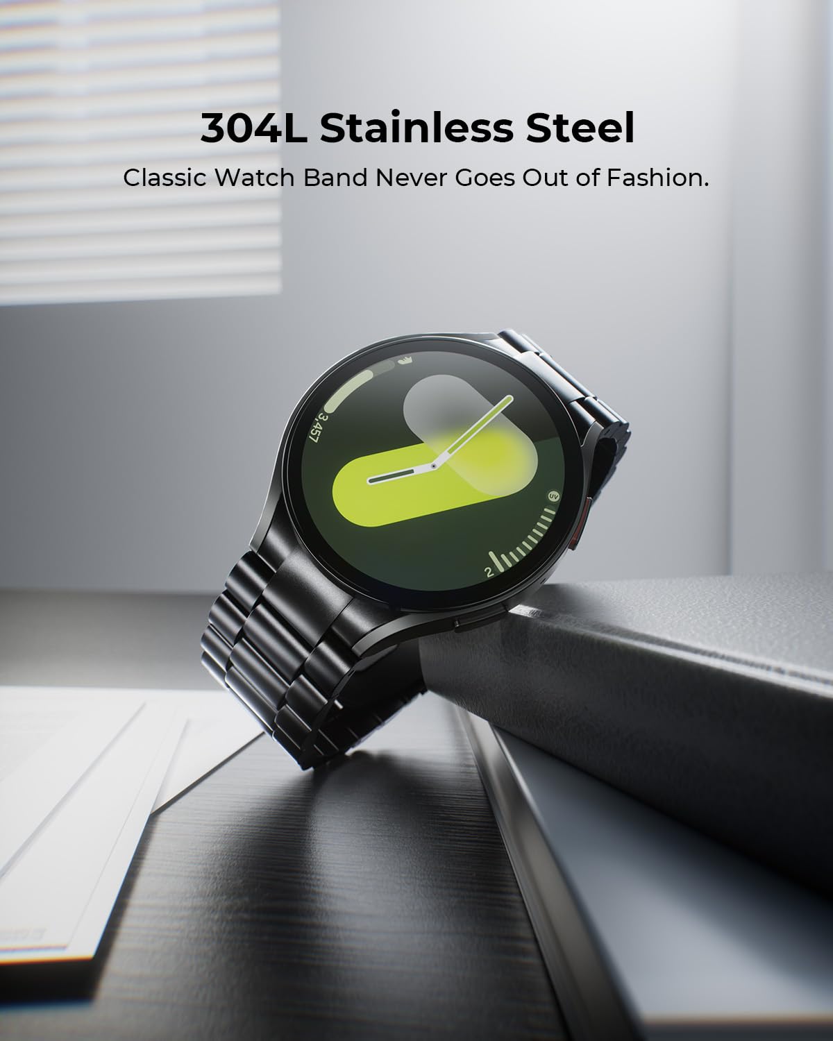 SUNDAREE Cinturino Compatibile con Samsung Galaxy Watch 7 44MM 40MM/Watch 6 Claissc 47MM/5 Pro 45MM,No Gap Uomo Metallo Acciaio Orologio Cinturini Ricambio Band per Watch FE/6/5/4 46MM 43MM 42MM,Nero