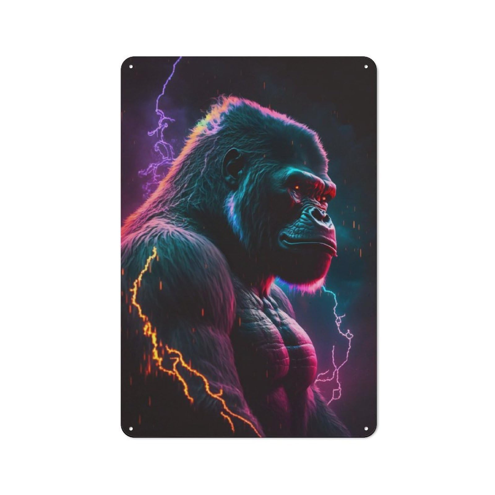 Junmoney Synthwave Gorilla Retro Tin Wall Plaque 30X20cm For Kitchen Or Home Bar, For Home Interiors, Feature Walls And Decorative Displays
