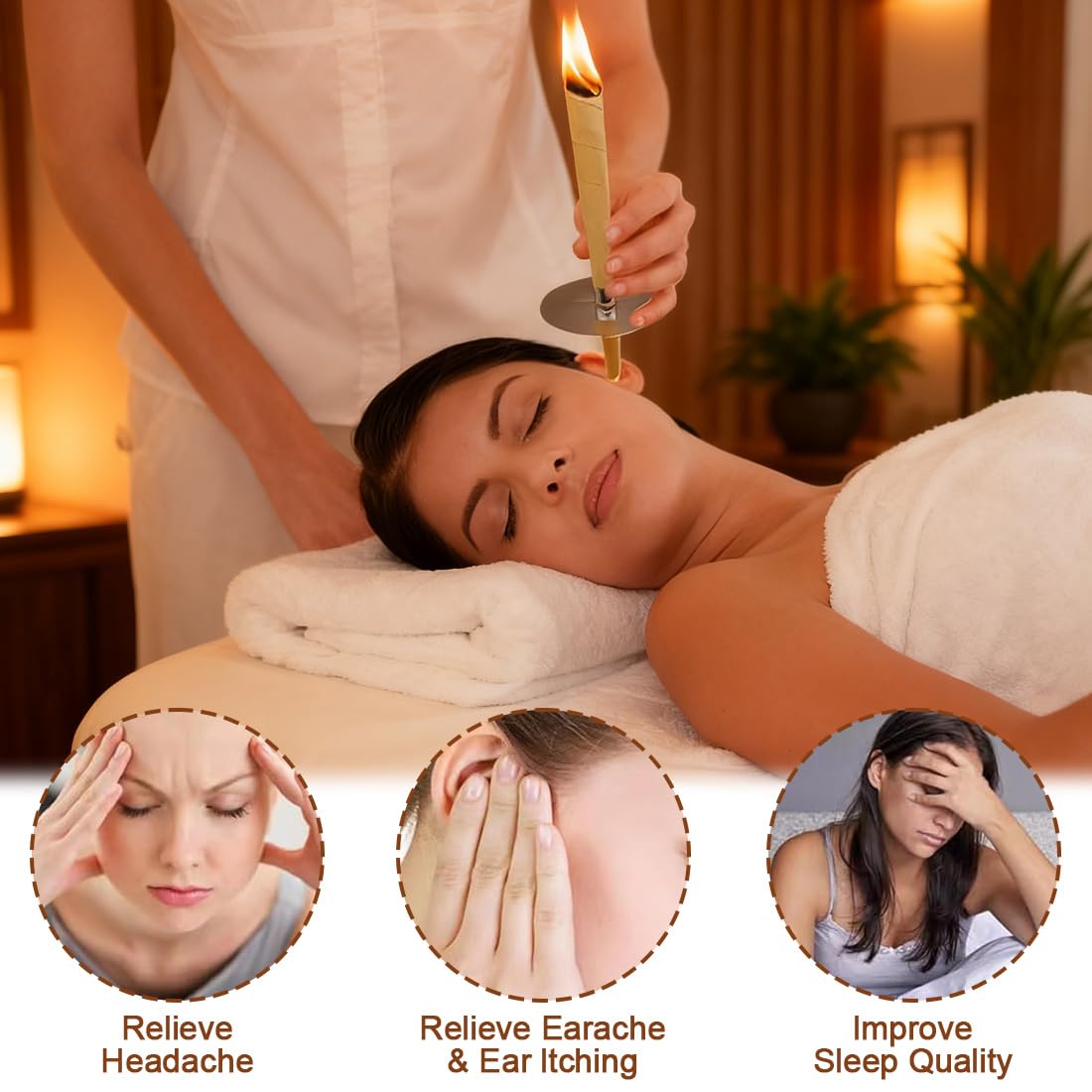 10 Velas para los Oídos, Hechas de Cera de Abeja Natural, Cónicas Huecas Perfumadas, Conos para Limpiar, Incluye 5 Discos Protectores, para Relajación y Aliviar el Estrés, Cuidado de los Oídos