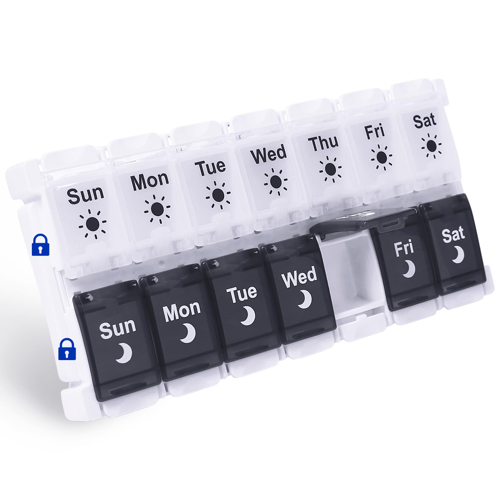 HRX Package Pill Organizer 2 Times a Day, Easy Fill & Open Weekly Medicine Box Vitamin Cases for 7 Day AM PM