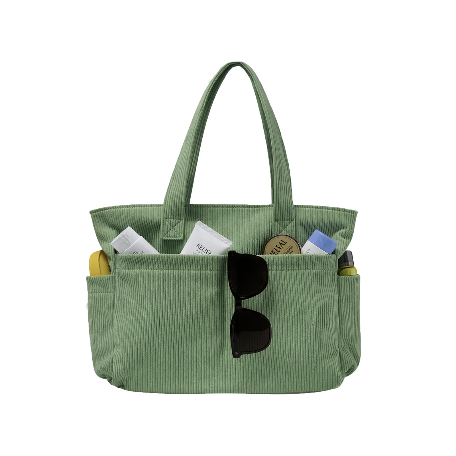 LOTEZAVA Cordtasche Damen Strandtasche Einkaufstasche Große Tote Bag Umhängetasche mit Reißverschluss Mehrere Taschen Handtasche für Arbeit Schule Reisen und Alltag