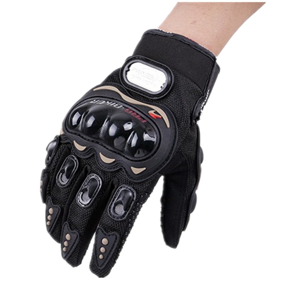 Mens Carbon Fiber Motorcycle Motocross Gloves Powersports Riding Racing Full Finger Gloves Black Medium
