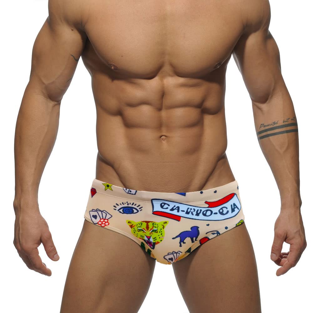 Men's Skin Color Swimming Briefs Swimwear Short Fashion Printed Swim If-image-37
