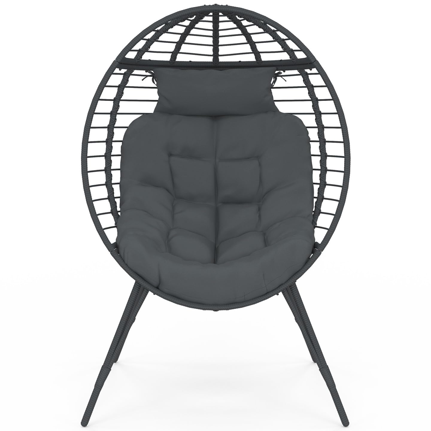 IDMarket - Fauteuil Oeuf sur Pied ajouré Gris Effet rotin avec Coussin Gris