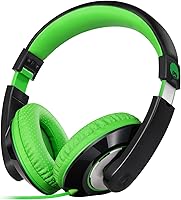 Rockpapa Comfort Kids Headphones: Lightweight Over-Ear Wired 3.5mm for Boys Girls Teens School Travel - Ultra-Soft Black/Green