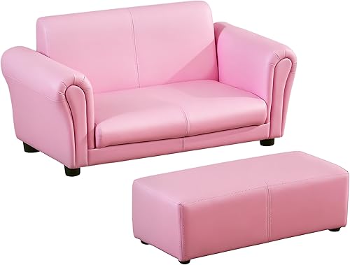 Miniatura 10 de Qaba Juego de sofá infantil con reposapiés para niños pequeños y bebés, sofá infantil para sala de juegos, guardería, sala de estar, muebles de