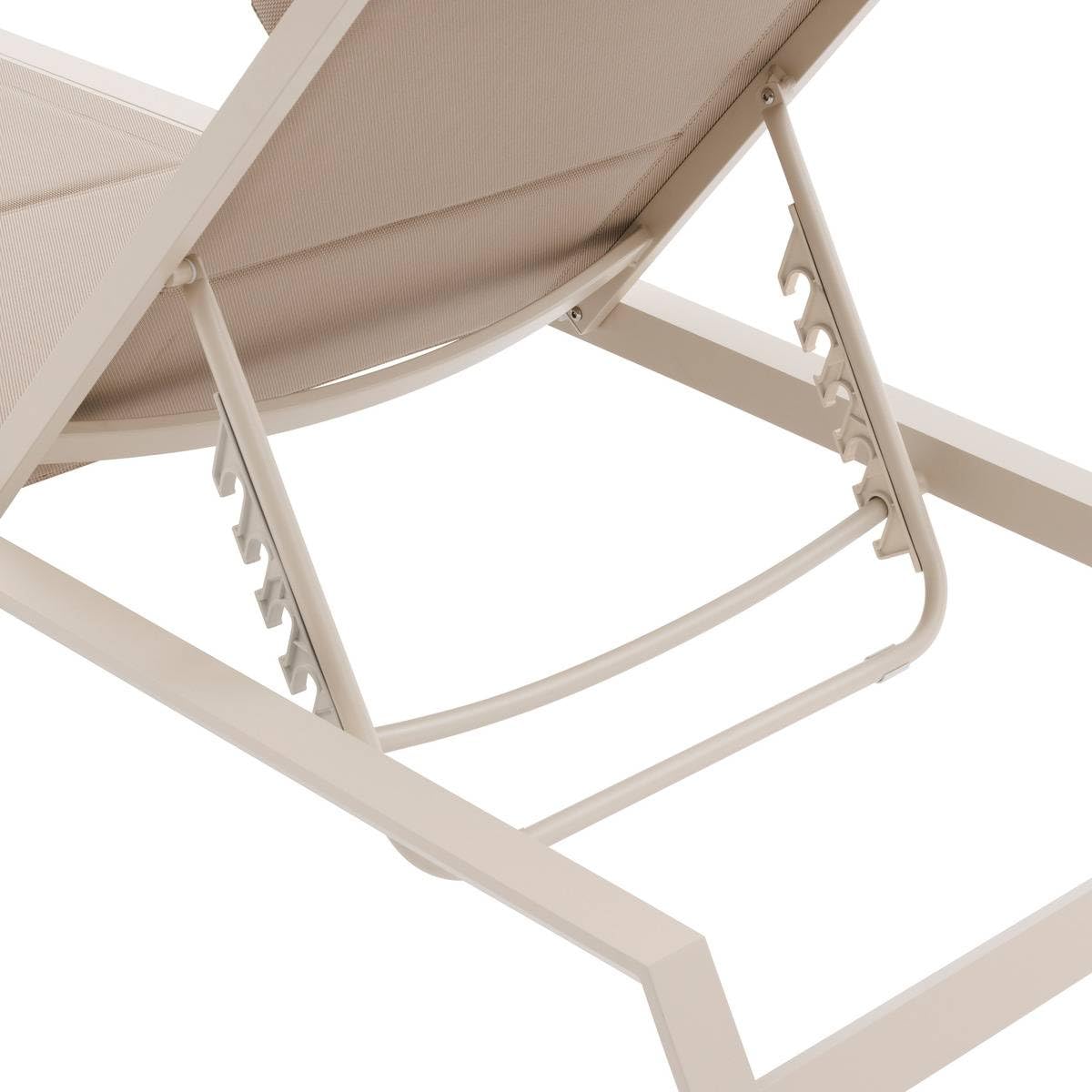 Hespéride - Transat Inclinable Allure Lin et Argile 2 Roues Empilable Anti-Rouille 5 Positions Mobilier Détente pour Jardin, Terrasse, Balcon