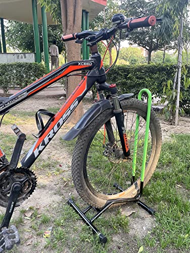 Image of Grandbiker Bicycle Parking Stand, Bicycle Floor Parking Holder Stand, Rubber (Black+Parrot Green)
