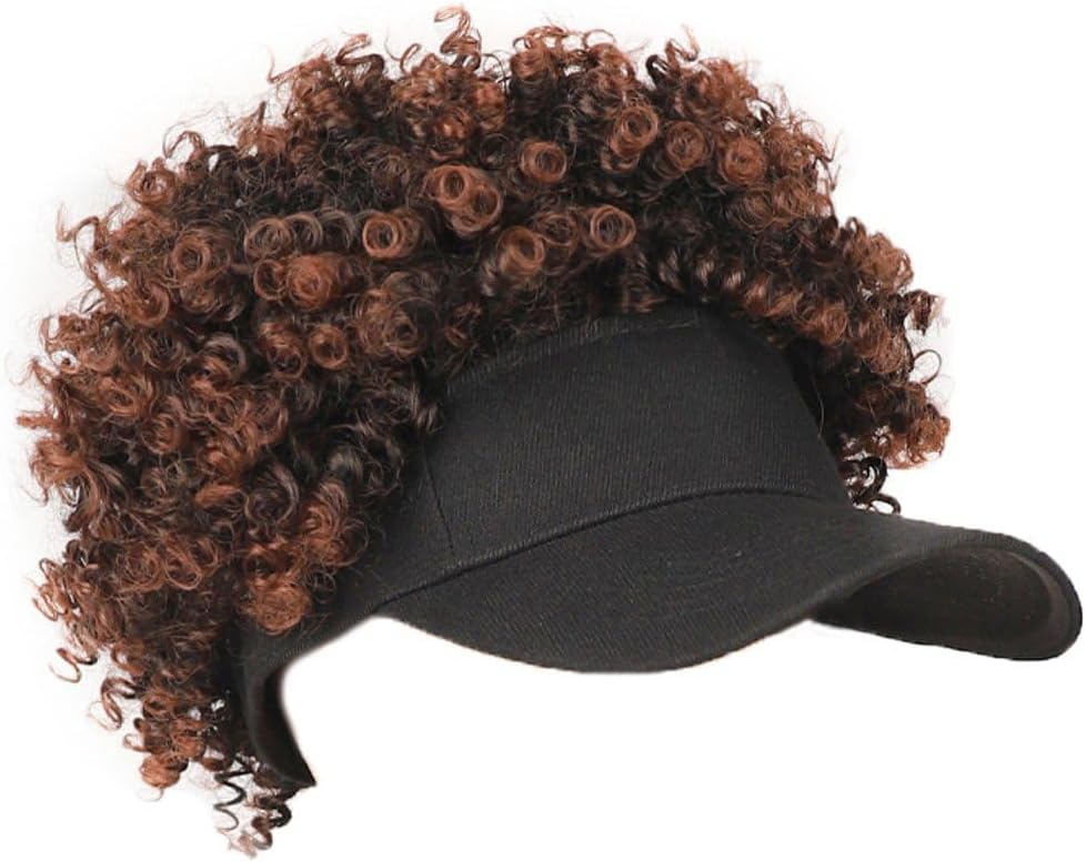 Short Kinky Curly Hair Extension Baseball Cap Hat Hair Pieces for Women Black Baseball Cap Short Synthetic Hair Extensions Adjustable