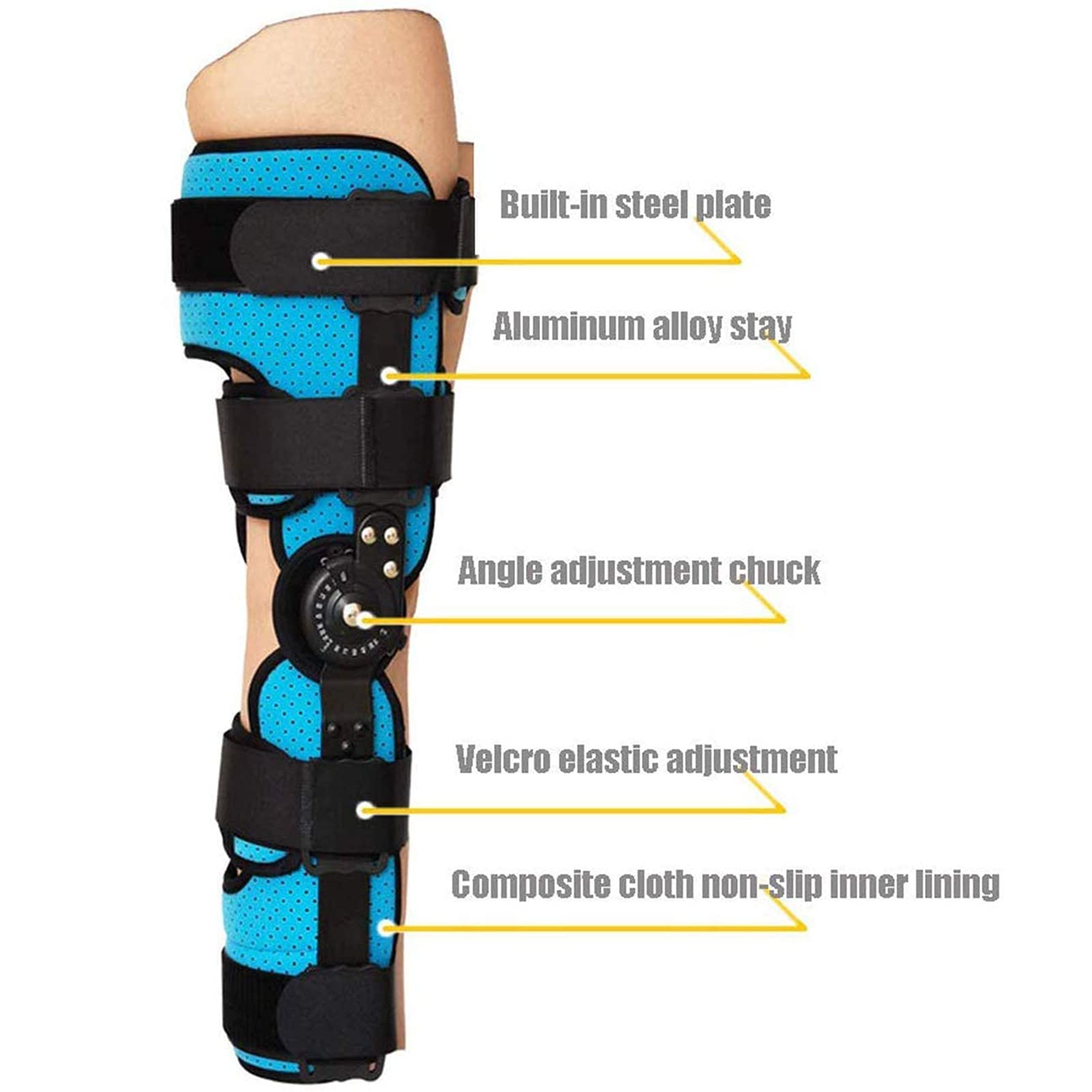 ROM con bisagras Post Op Rodillera Ortesis Inmovilizador Protector de Guardia ortopédico Inmovilizador Brace Soporte de Rodilla para Fractura de Pierna Tamaño Universal