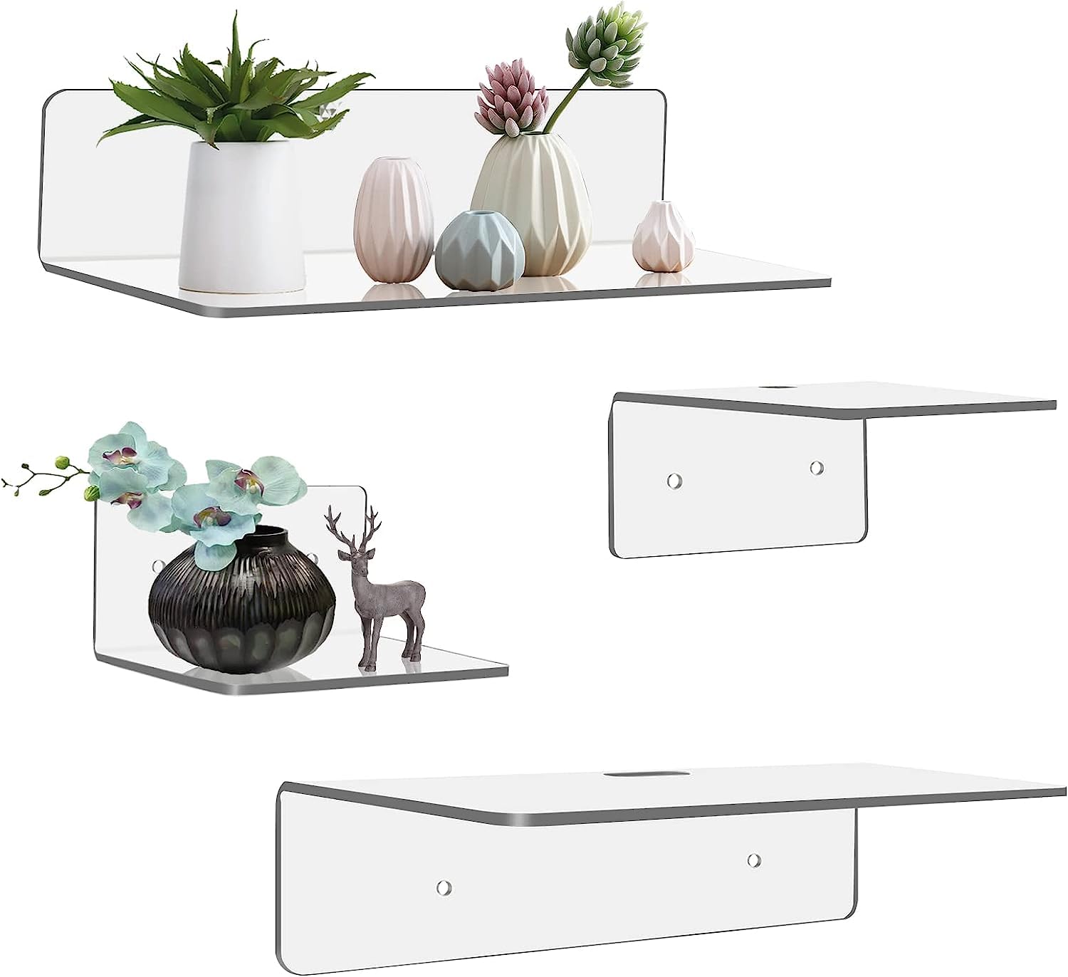 LIPPAN� Clear Acrylic Floating Shelf for Wall Mounted Set of 4, Small Wall Mounted for Decoration & Storage, Adhesive Shelf for Bathroom, Bedroom, Office,Living Room(Acrylic-WS-H) (B0D76QCGRS) Amazon Price History, Amazon Price Tracker