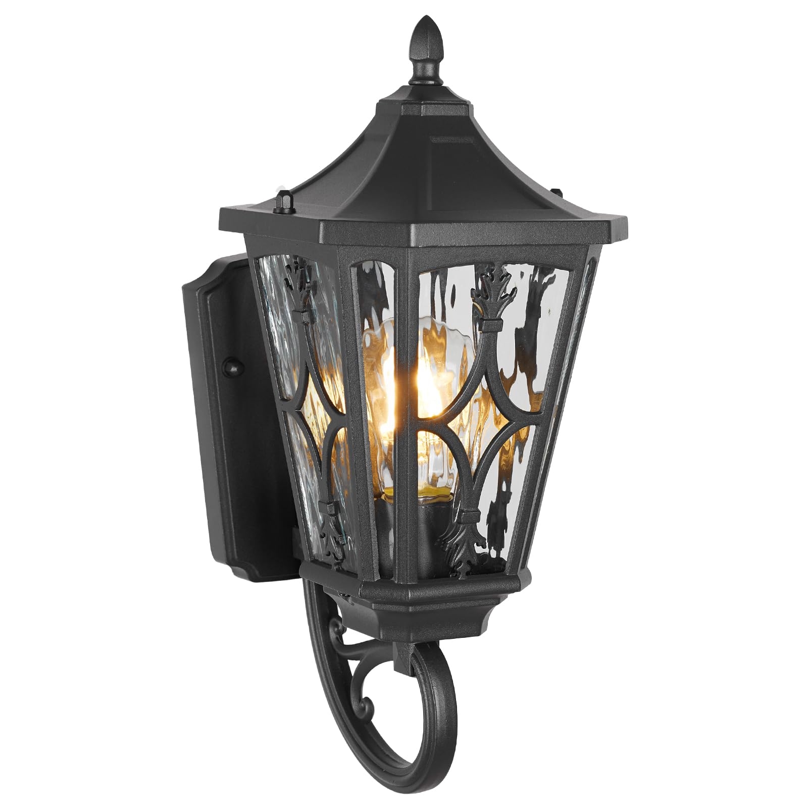 14" Outdoor Wall Light Fixtures,Exterior Waterproof Wall Lantern, Porch Sconces Lighting with E26 Socket &amp; Water Ripple Glass Shades,Matte Black Outside Wall Lantern Light for House Front Door Garage