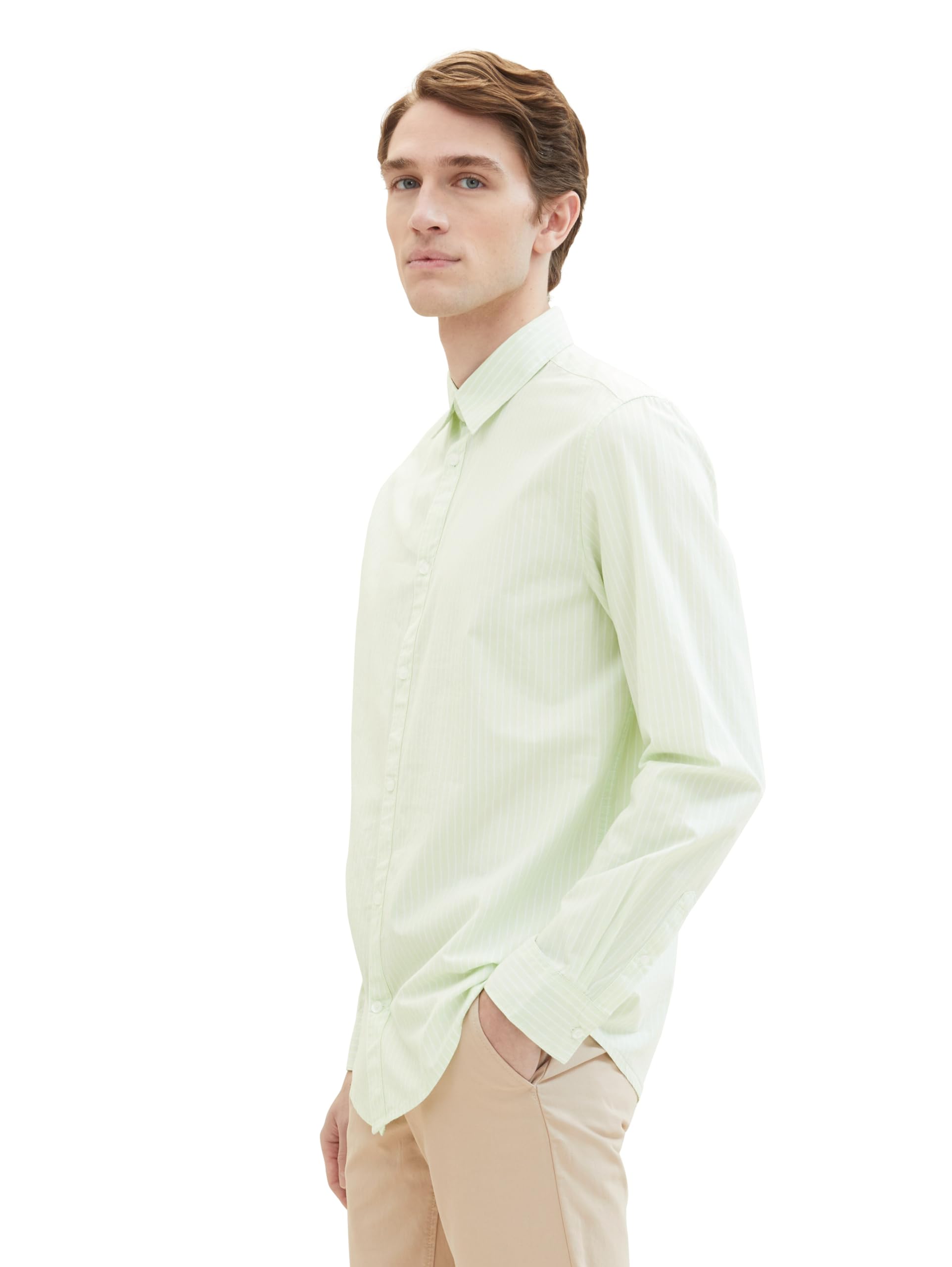 TOM TAILOR Herren Regular Fit Basic Hemd mit Streifen, 35193 - Tender Sea Green Stripe, L – Ansicht 2